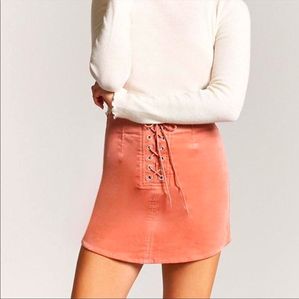 Corduroy Lace-Up Mini Skirt | Burnt Orange | Small